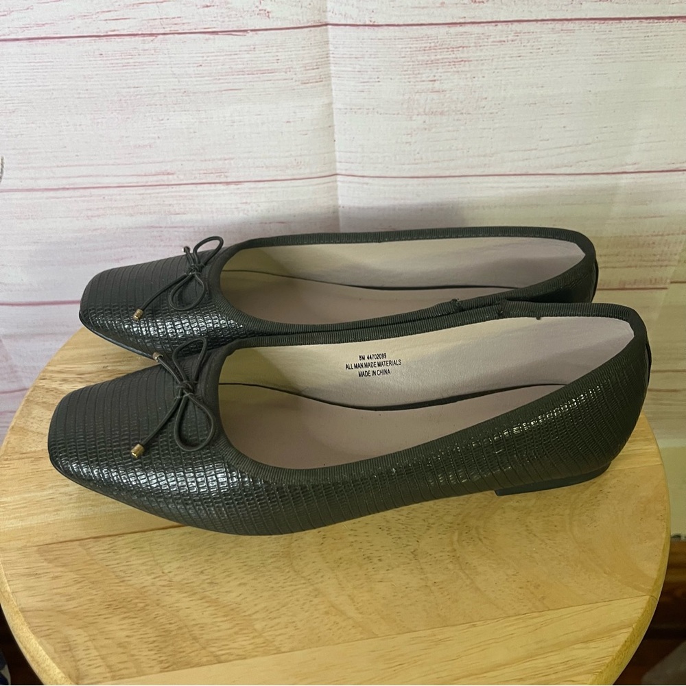 Cato‎ Green Textured Bow Detail Flats Size 8